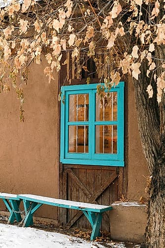 Taos-New Mexico-USA. Winter scene with adobe wall Architecture Print